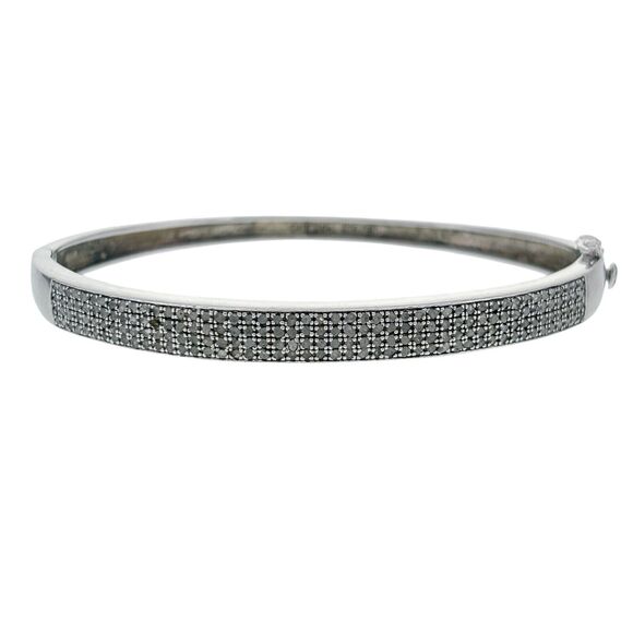 MISSING STONE Vintage Sterling Silver 925 Diamond 0.94ctw Bangle Bracelet 7.25" - Picture 1 of 8